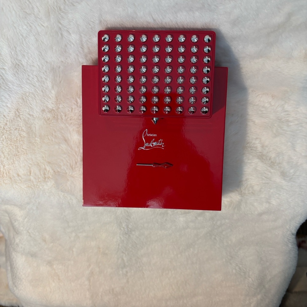 Christian Louboutin Red Card Case with Silver Studs and mini sole key NWB